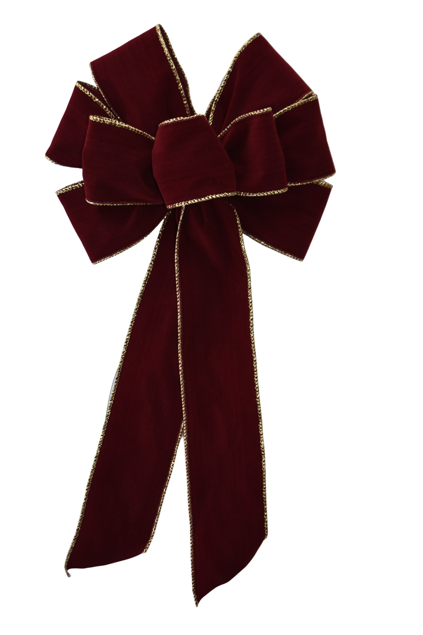Burgundy with Gold Edge Christmas Velvet Wired Wreath Bow 