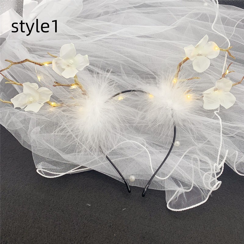 Christmas Glow Antler Headband Fairy Tale Flower Retro Tree Branch Hoop Crown Festival Party Props Hair Accessories for Girls