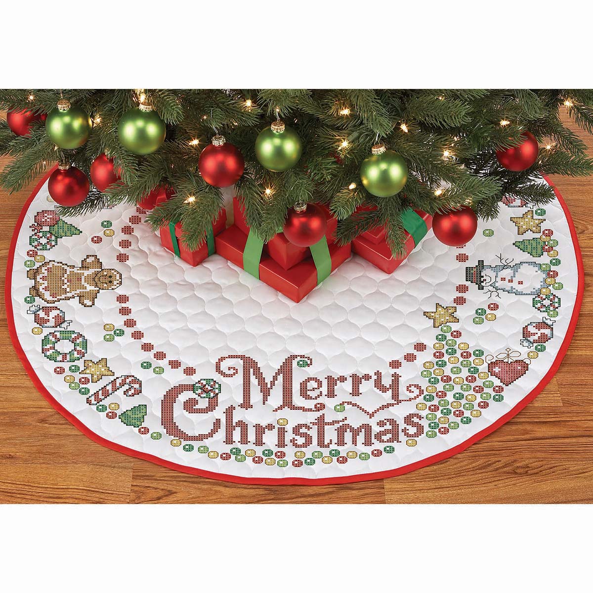 Herrschners  Pre-Quilted Gumdrop Christmas Tree Skirt Stamped Cross-Stitch