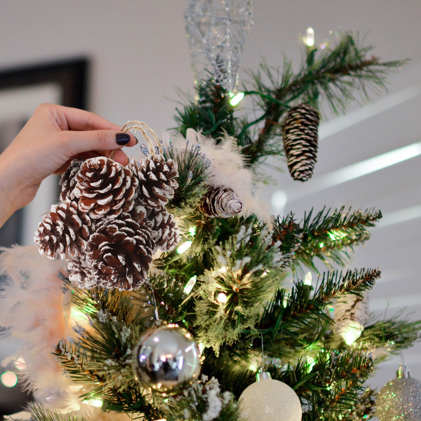 4" White Edge Pine Cone Clusters - Set of 12, Lifelike Artificial Design, Perfect for Wreaths, Trees & Holiday Crafts - Christmas Décor Accent, Floral Home by Artificial Flowers