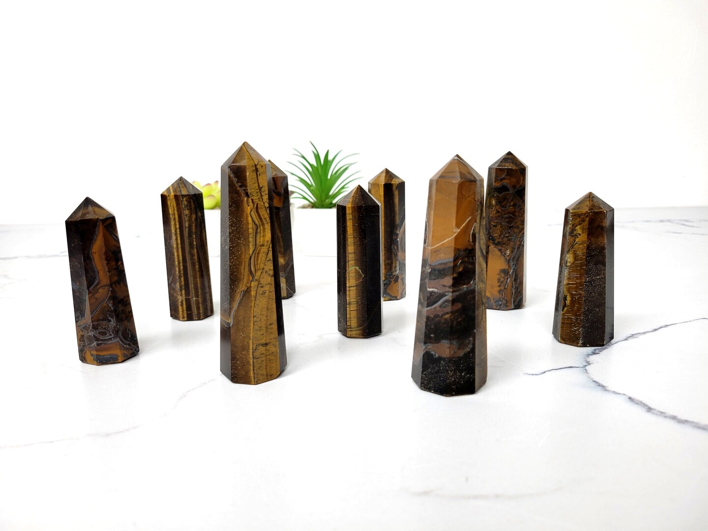 Tiger&#x27;s Eye Crystal Obelisk Tower Point