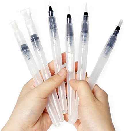 Pixiss Water Brush Pen Set - 6 Refillable Watercolor Paint Pens