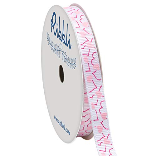 Ribbli Grosgrain Heart Valentine&#x27;s Day Ribbon,3/8 Inch,10-Yard Spool,White/Hot Pink/Pearl Pink,Use for Valentine&#x27;s Day,Anniversary Wrapping,Party Decoration