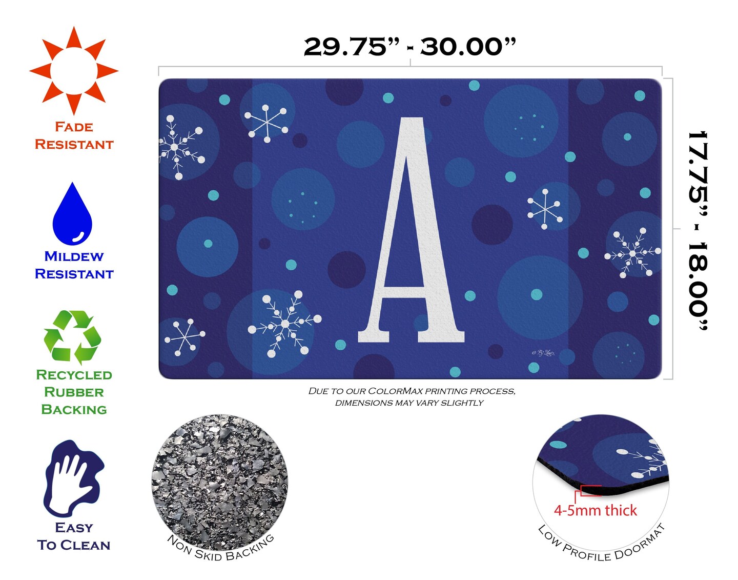 Winter Snowflakes Monogram A Door Mat (18 x 30&#x22;)