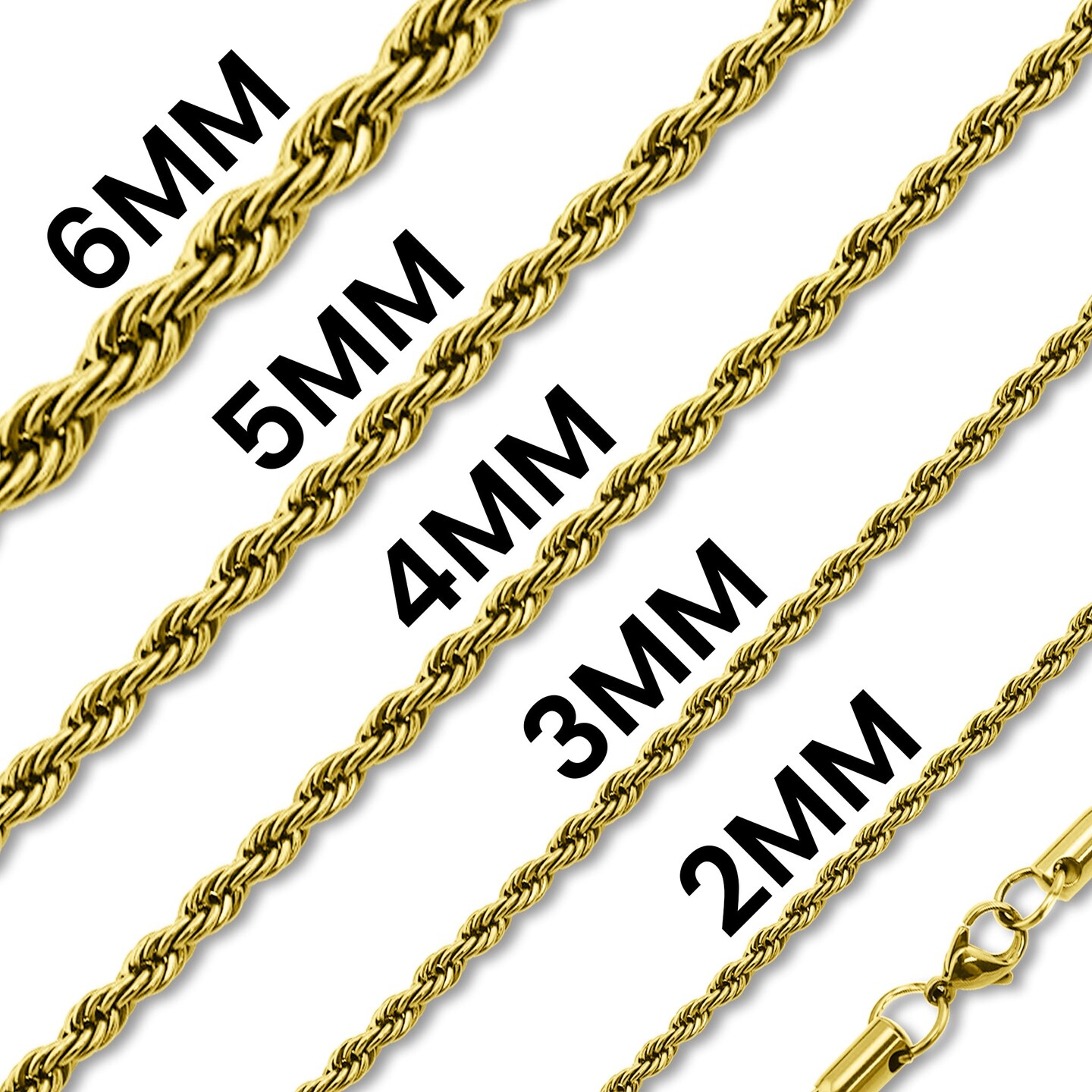Stainless Steel 18K Gold PVD Coated Rope Chain Necklace