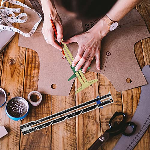 2 Piece Sliding Gauge Measuring Sewing Tool, 5-in-1 Sliding Gauge Measuring and Stainless Steel Quilting Ruler Sewing Tool Fabric Quilting Ruler for Knitting Crafting Sewing Beginner Supplies