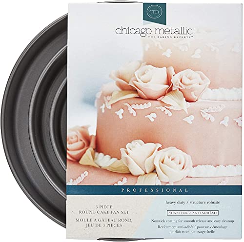 3 Piece Professional Non-Stick Round Cake Pan Bakeware Set, Gray