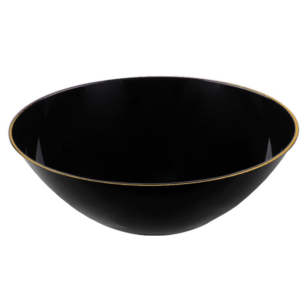 Black with Gold Rim Organic Round Disposable Plastic Soup Bowls - 16 Ounce (120 Bowls)