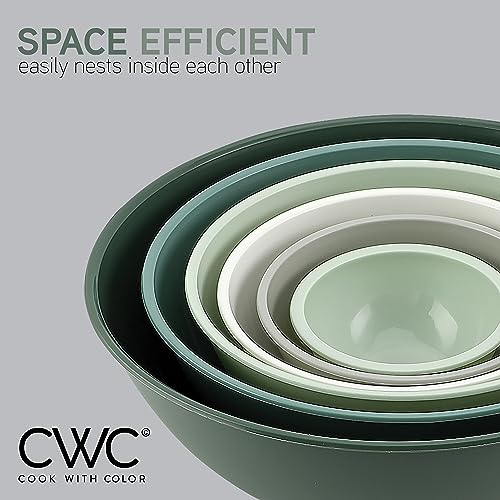 12 Piece Mixing Bowls with TPR Lids - Plastic Nesting Bowls Set includes 6 Prep Bowls and 6 Lids - Microwave Safe (Sage)