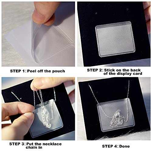 100 Pieces Necklace Chain Adhesive Pouch for Necklace Display Cards, Self-Adhesive Necklace Chain Pockets Clear Jewelry Bags Necklace Chain Pouch to Hold Loose Chain Jewelry Supplies (100 pcs)