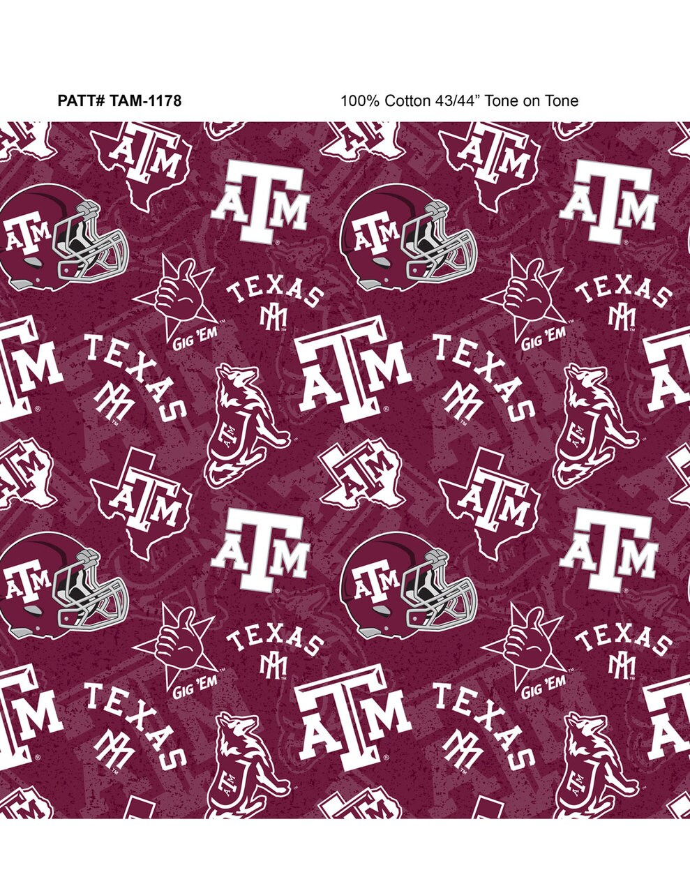 Sykel Enterprises-Texas A&#x26;M Cotton Fabric-Texas A and M Aggies Tone On Tone Cotton Quilting Fabric