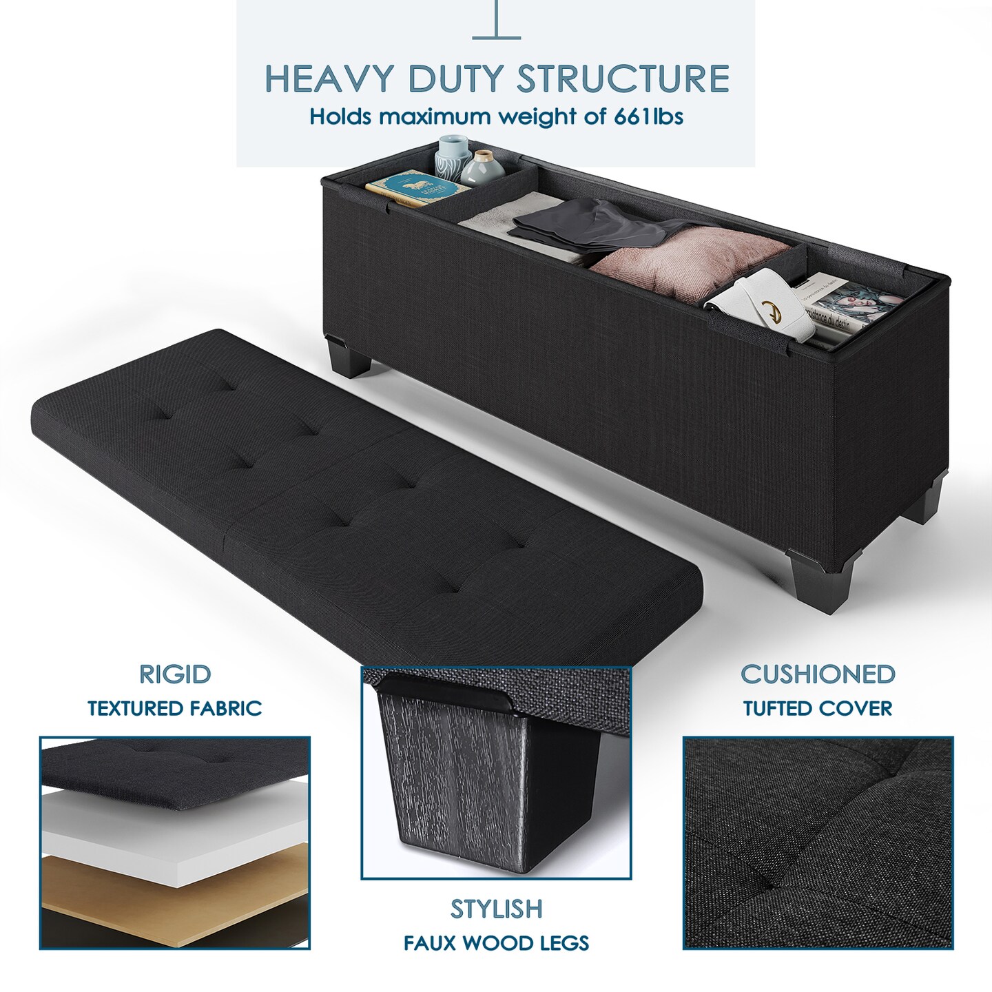 StorageBud Storage Ottoman Bench with Storage Bins