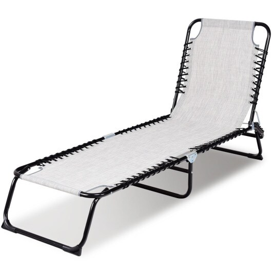 Adjustable Chaise Lounge Chair Foldable Steel Frame with Pillow Indoor Outdoor