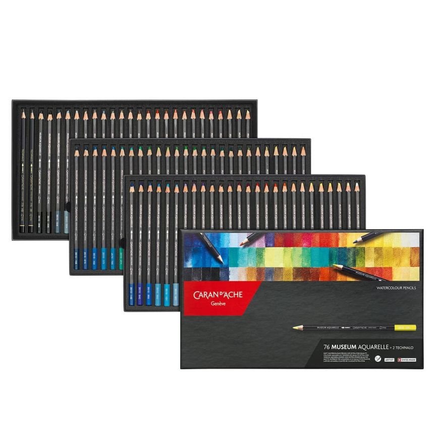 Caran D'Ache Color Pencil Set - Museum Aquarelle Watersoluable Colored Pencil Set of 76 + 2 Technalo Pencils