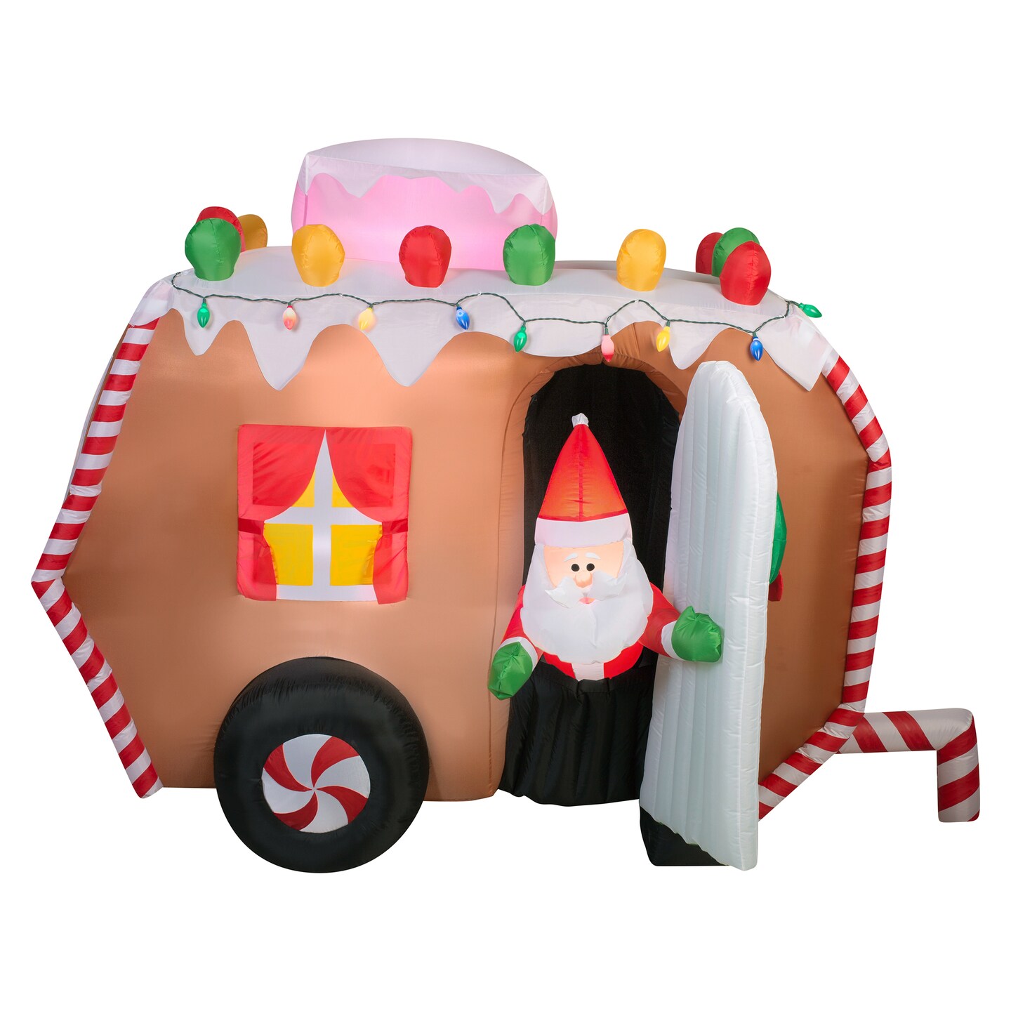 National Tree Company 7.5 ft. Inflatable Gingerbread Trailer with Santa