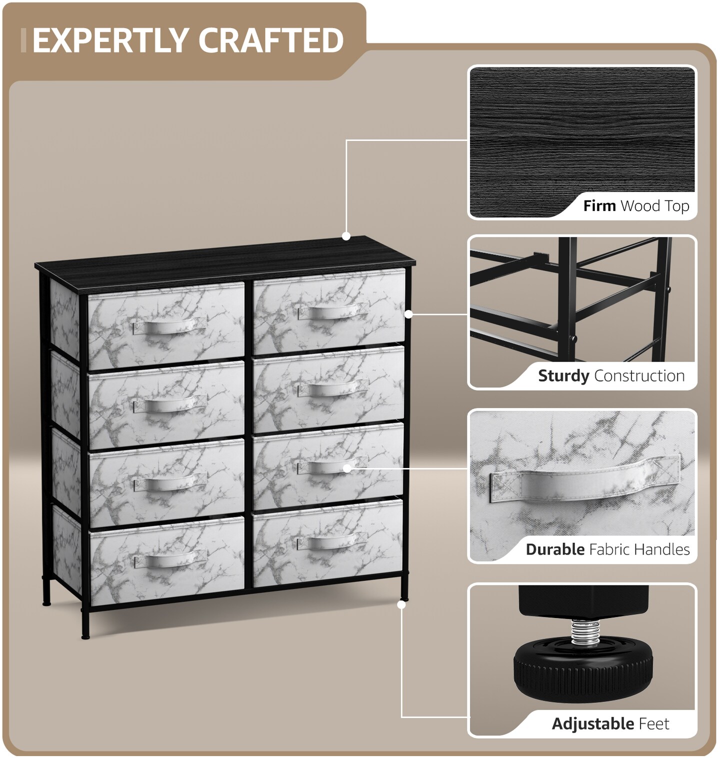 Sorbus Extra Wide Dresser Organizer With 8 Drawers - Large Storage Furniture for Bedroom, Hallway, Living Room, Nursery & Closet