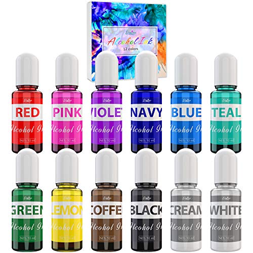 Alcohol Ink Set - 12 x 0.35oz Colors Alcohol Based Ink for Epoxy Resin Painting, Resin Petri Dish Making, Resin Art - Concentrated Alcohol Paint Color Dye for Coaster, Yupo, Tumbler Making - 10ml Each