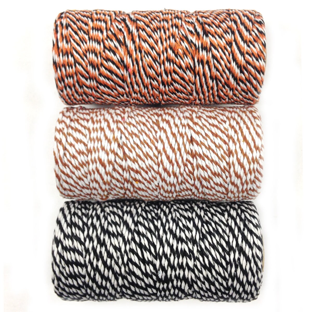 Wrapables Cotton Baker&#x27;s Twine 12ply 330 Yards (Set of 3 Spools x 110 Yards) for Gift Wrapping, Party Decor, and Arts and Crafts (Black &#x26; Orange, Brown, Black)