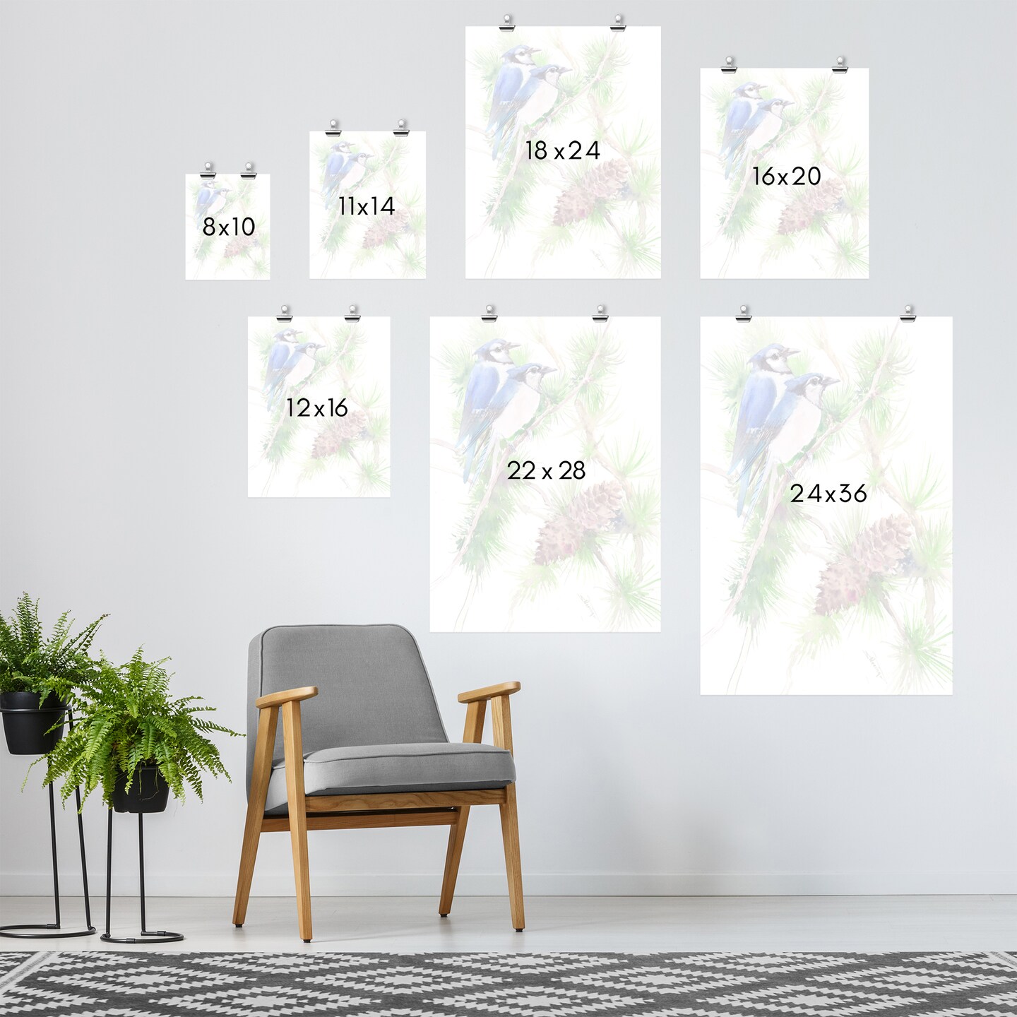 Blue Jay Birds And Pine Tree by Suren Nersisyan  Poster - Americanflat