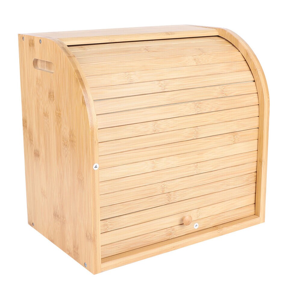 Kitcheniva Bamboo Wood Bread Box With Lid Kitchen Storage Containers 2-Layer