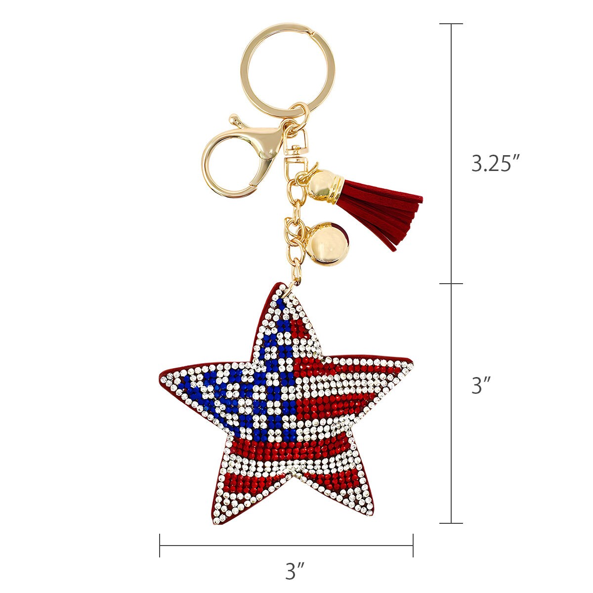 Wrapables Crystal Bling Key Chain Keyring with Tassel Car Purse Handbag Pendant, US Star