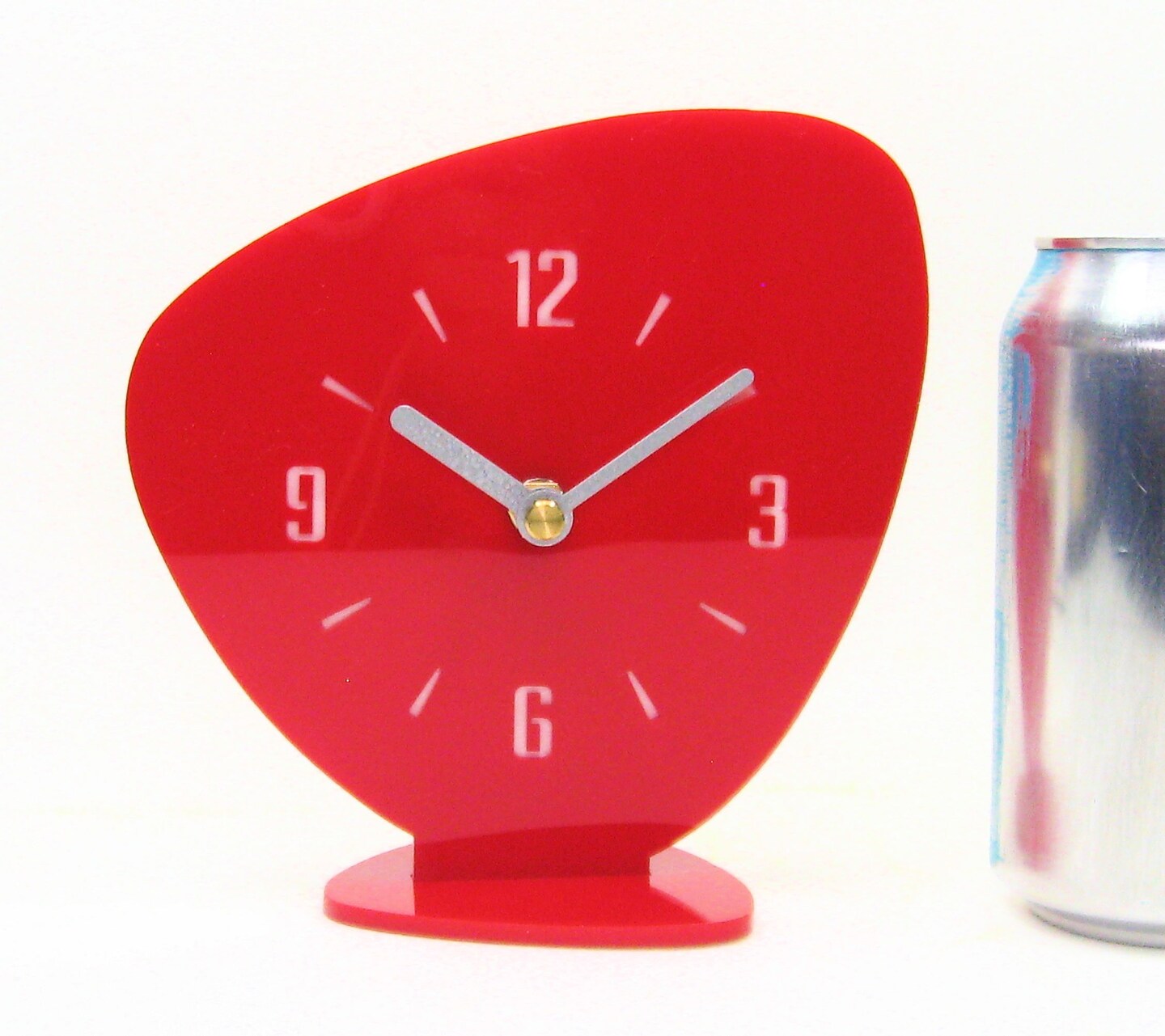 Mid-Century Style Mini Table Clock, Handmade, Red, 1950's, Atomic, USA