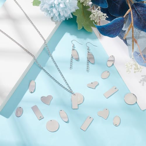 304 Stainless Steel Stamping Charms 60 Pieces Stamping Tag Pendants Stamping Blank Tags 6 Style Stamping Blank Tags Heart Round Metal Tag for Bracelet Necklace Jewelry DIY Craft Gift Making