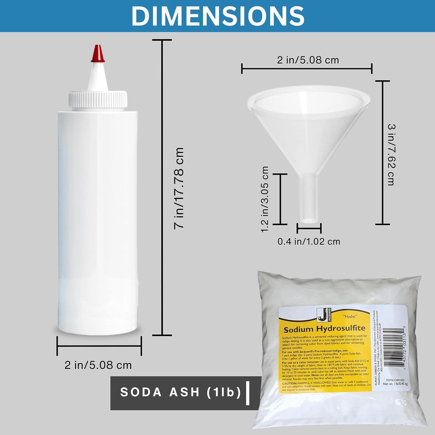 Jaqcard Soda Ash (1lb) - Dye Fixer - Includes 8oz Tie Dye Squeeze Bottles (6Pk) with 2