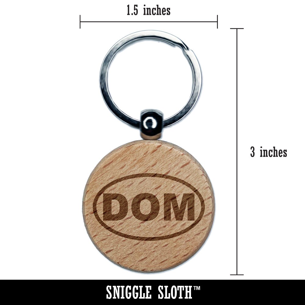 Dominican Republic DOM Engraved Wood Round Keychain Tag Charm