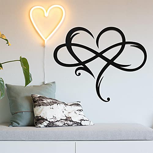 11.4x13.7 inch Infinity Heart Metal Wall Decor, Unique Infinity Heart Wall Decor Love Sign Plaque Steel Art Geometric Bedroom Ornaments Cut Out for Home Wedding Decor Hanging Family Living Room (Black)