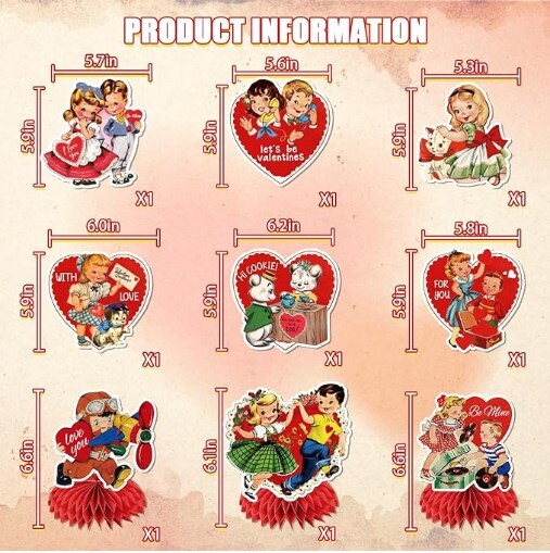 Valentine&#x27;s Day Banner Hanging Swirls Decorations, Vintage Valentine Decorations Valentine Honeycomb Centerpiece Vintage Wedding Anniversary Engagement Valentines Day Party Decorations