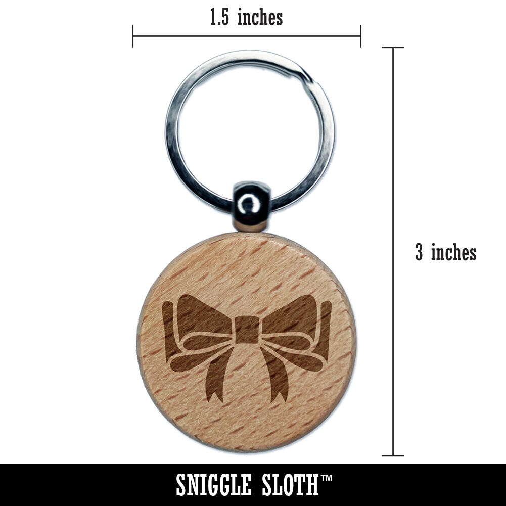 Cute Hair Bow Tie Engraved Wood Round Keychain Tag Charm