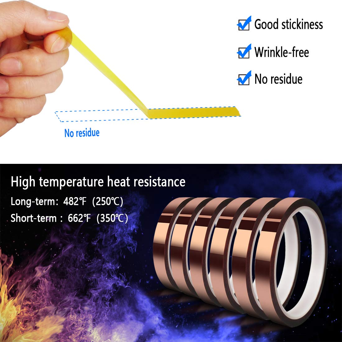Heat Tape for Sublimation Transfer, Heat Resistant, Adhesive Transfer Tape, Thermal, No Residue, 6 Rolls 10mm x33m(108ft)