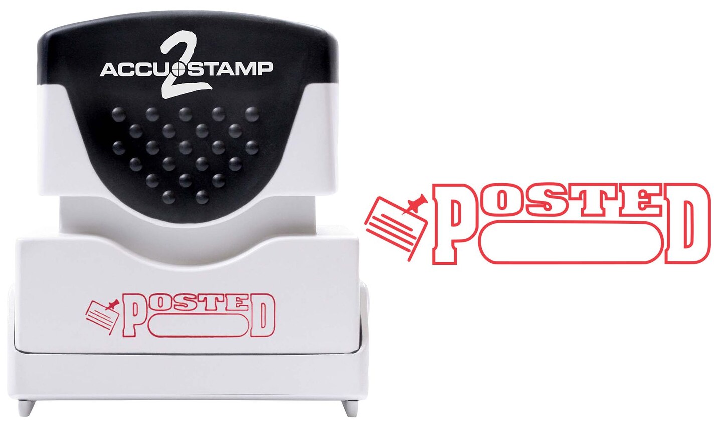 ACCUSTAMP2 Message Stamp, 1-color, Pre-inked, POSTED, 1-5/8" x 1/2" impression size, Red Message and Symbol