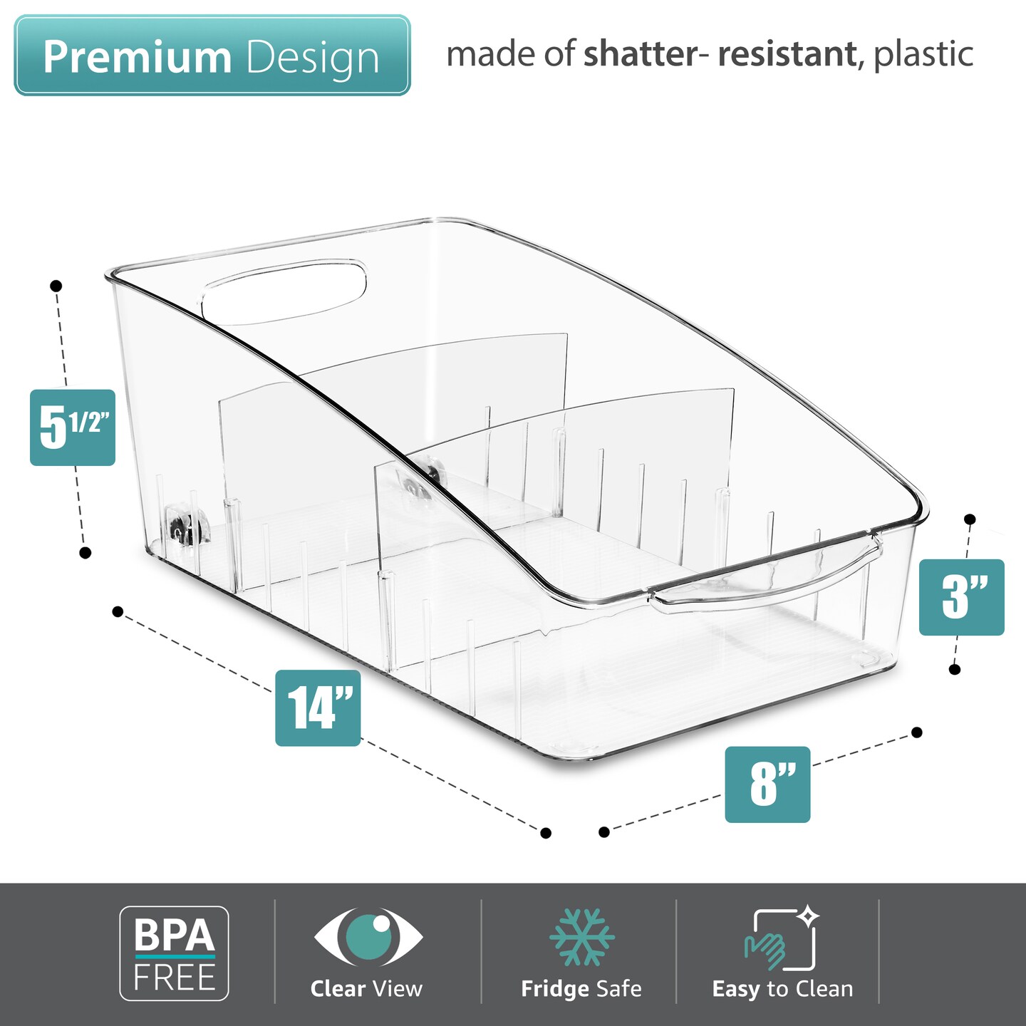 Sorbus Fridge Organizer on Wheels - Rolling Fridge Organizers and Storage Clear Design with Dividers & Handles for Kitchen Organization and Storage - Refrigerator Organizer Bins & Pantry Storage Bins