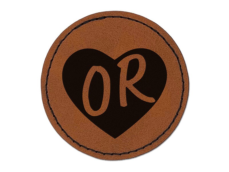 OR Oregon State in Heart Round Iron-On Engraved Faux Leather Patch Applique - 2.5&#x22;