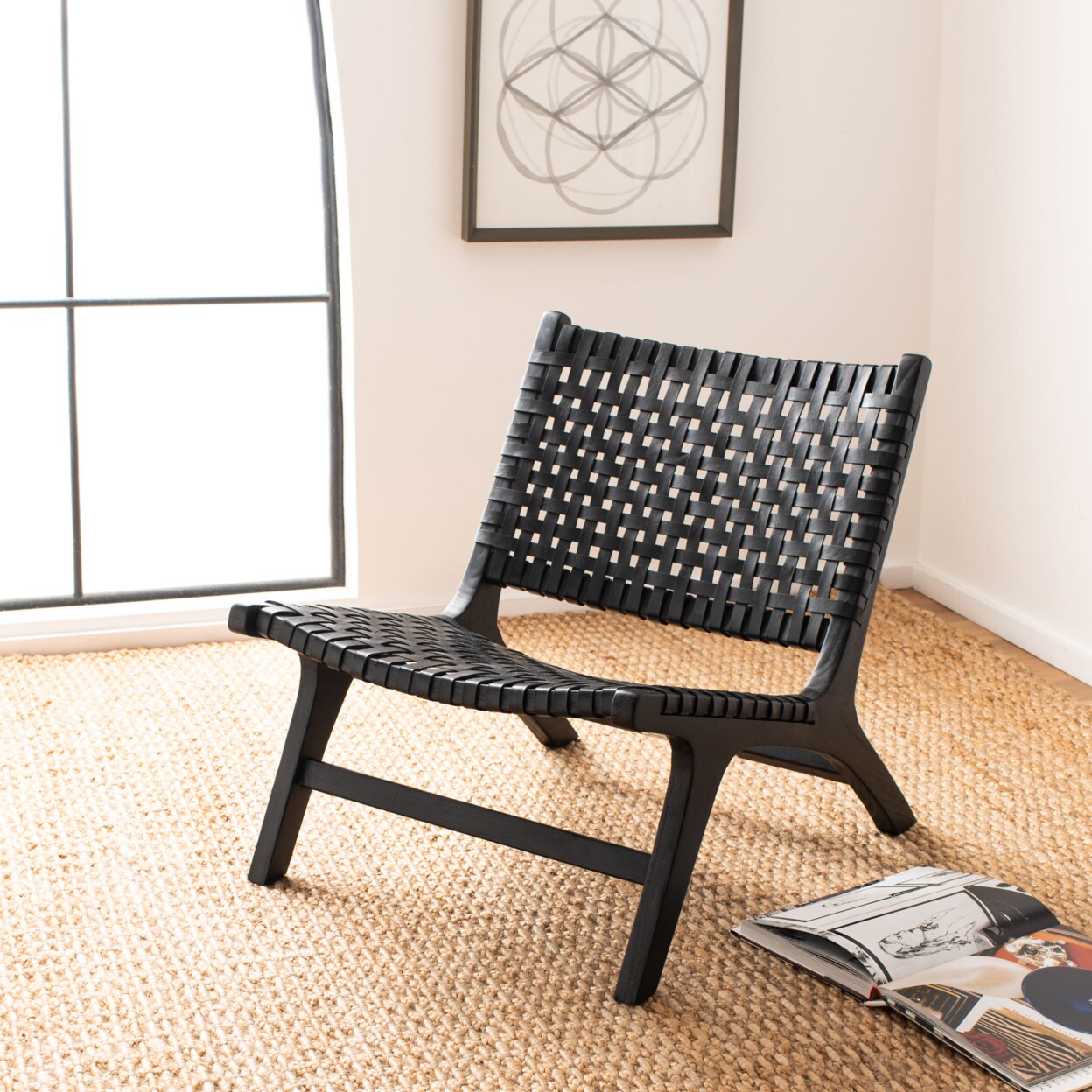 Safavieh   Luna Leather Woven Accent Chair Black/ Black