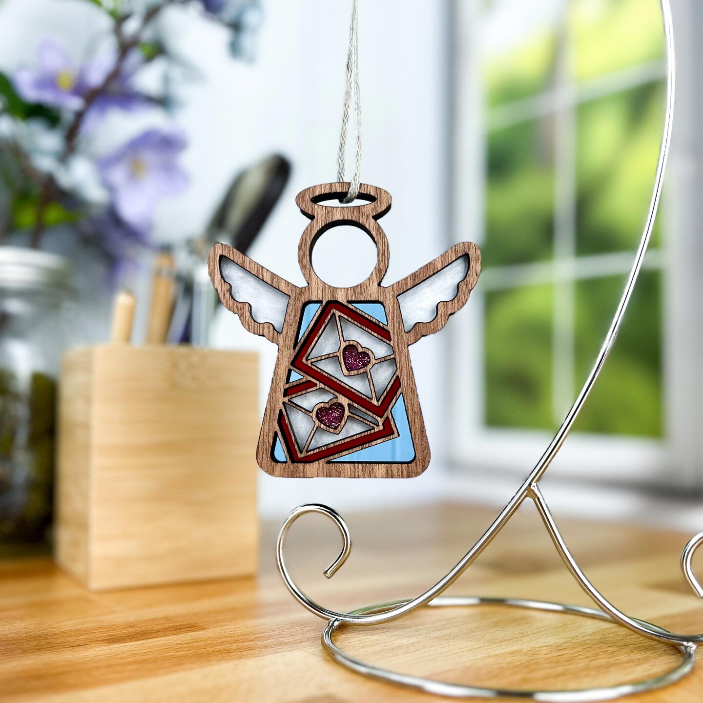 3.5" (H) Letters of Love Ornament - Handcrafted in Texas - Mother's Angels® Christmas Angel Wings Figurine