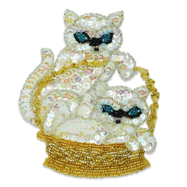 Kittens In Basket Beaded Sequin Applique/Patch