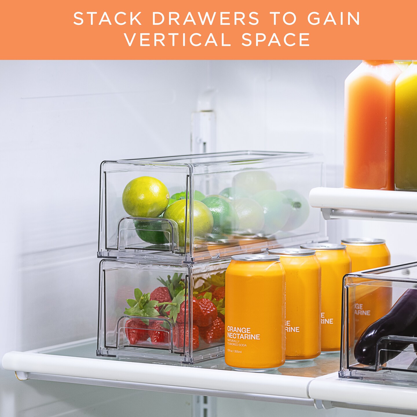 Sorbus Clear Stackable Pull-Out Refrigerator Organizer Bins - Food Storage Containers for Kitchen, Pantry, Freezer, & Fridge Organization and Storage (2 Pack | Small)