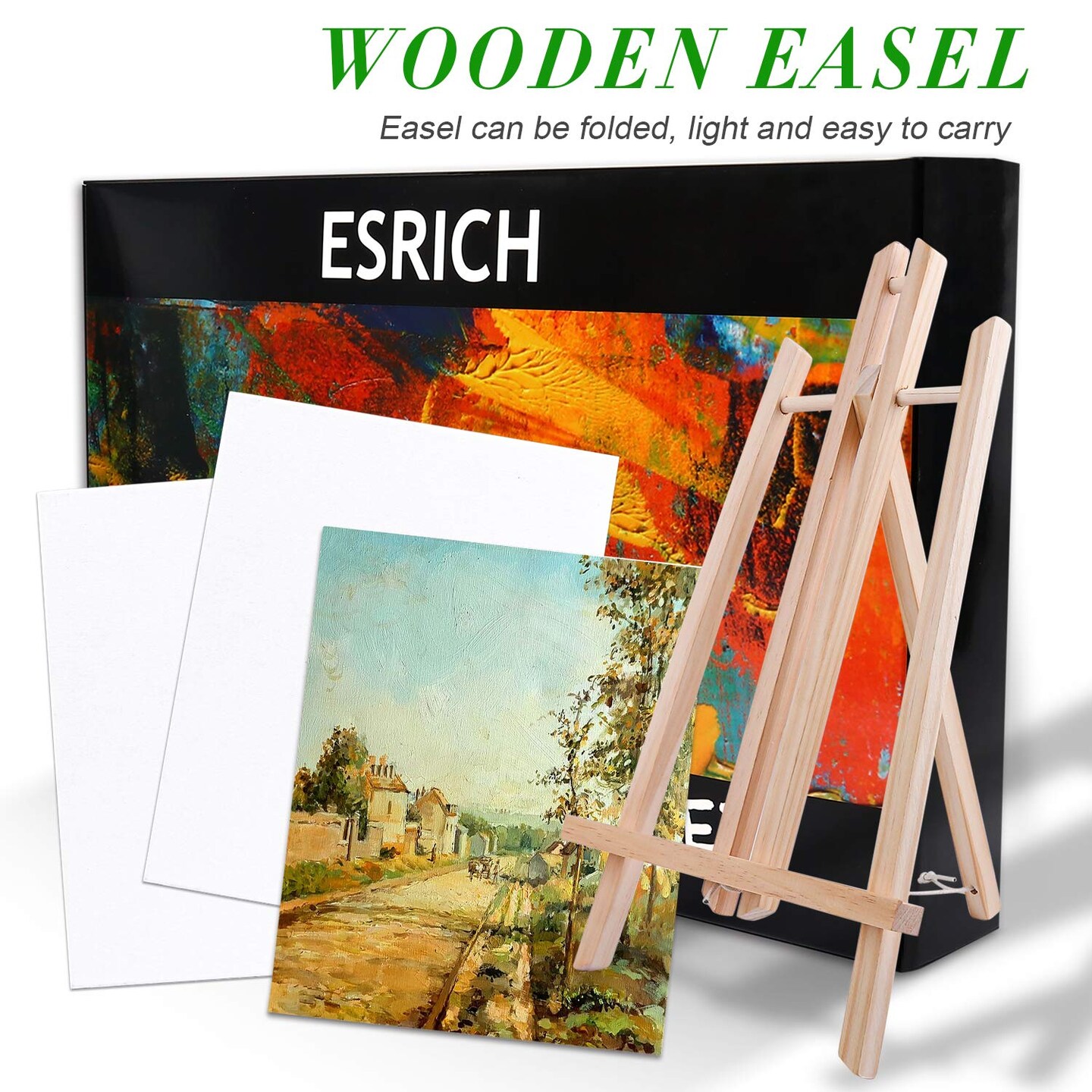 Acrylic Paint Set with Wooden Easel, 3 Canvas Panels, 30 Brushes, Paint Plates, and 12ml Acrylics in 12 Colors for Artists