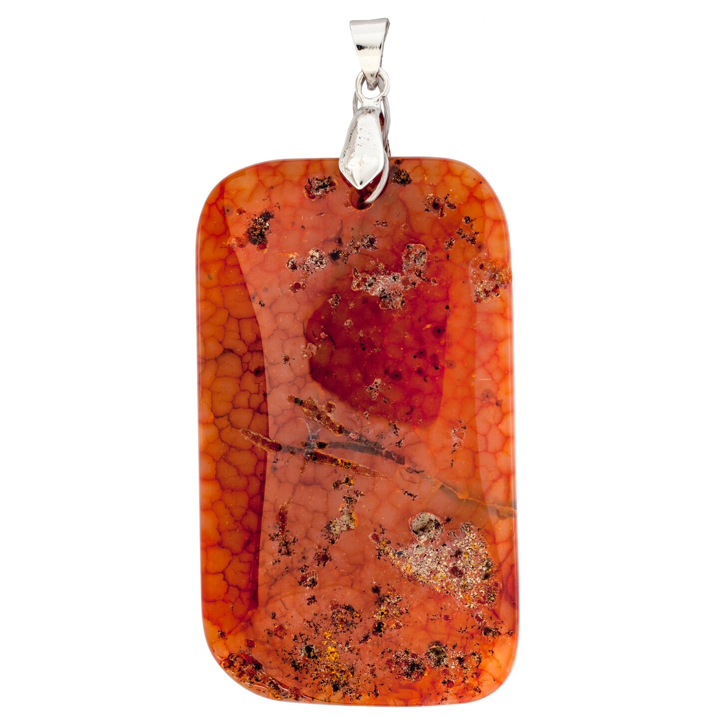 Earth&#x27;s Jewel 55mm Orange Semi-Precious Rectangle Agate Pendant