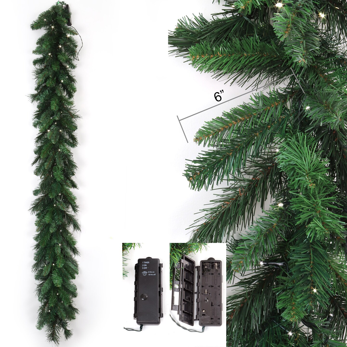 6ft Pre-Lit Deluxe Evergreen Pine Garland: 120 Realistic Tips, 75 Battery-Operated Lights, Indoor/Outdoor, Christmas Garlands, Home &#x26; Office Decor, Floral Home by Artificial Flowers