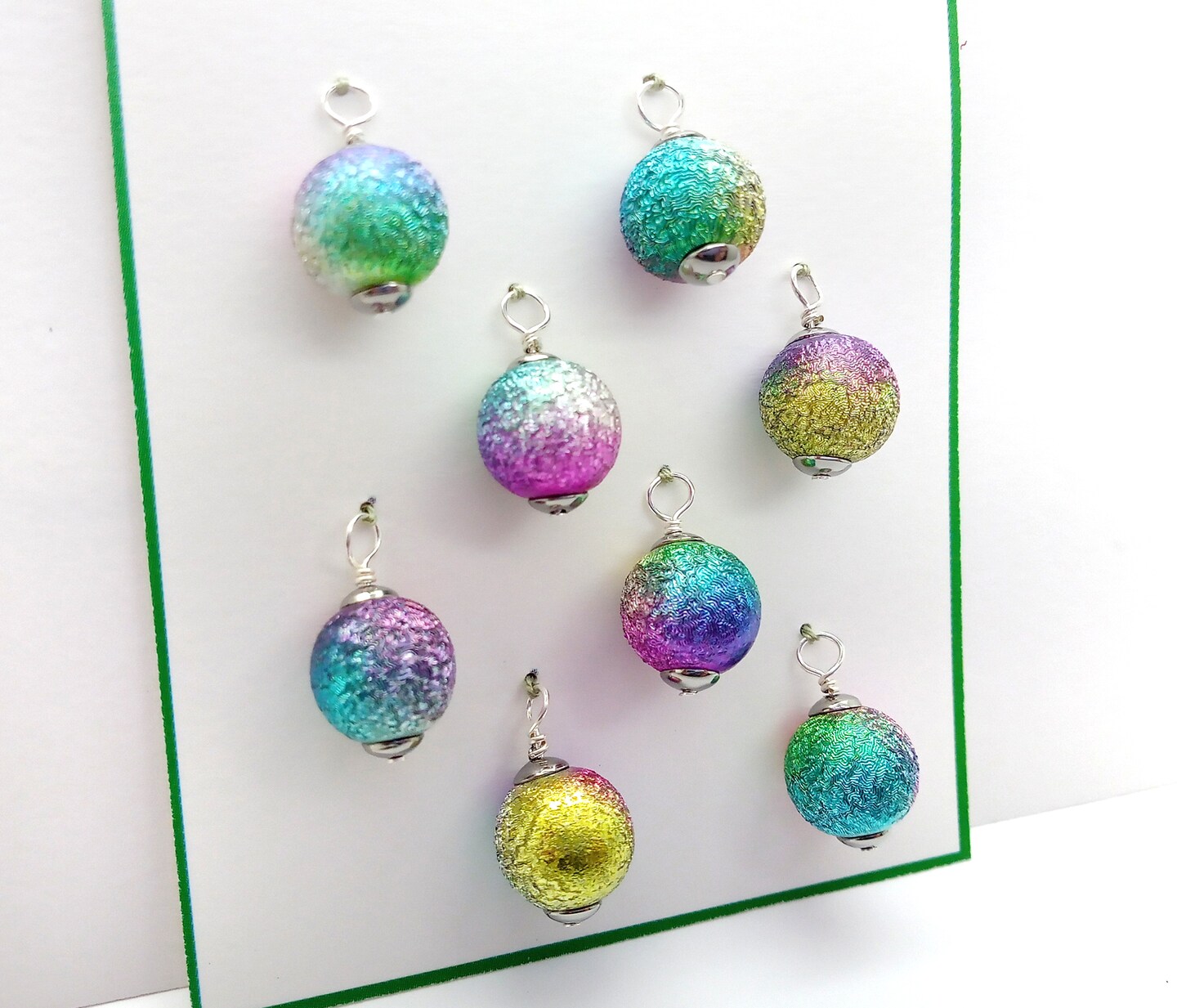 Rainbow Metallic Miniature Christmas Ornaments, Set of 8 pcs with Hooks for Mini Trees, Adorabilities