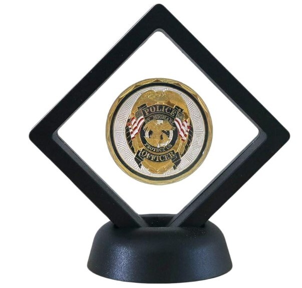 3D Floating Display Case Stand Holder, Medallion Medal Specimen Military Coin Clear Box (Black), SH Challenge Coin Display Frame