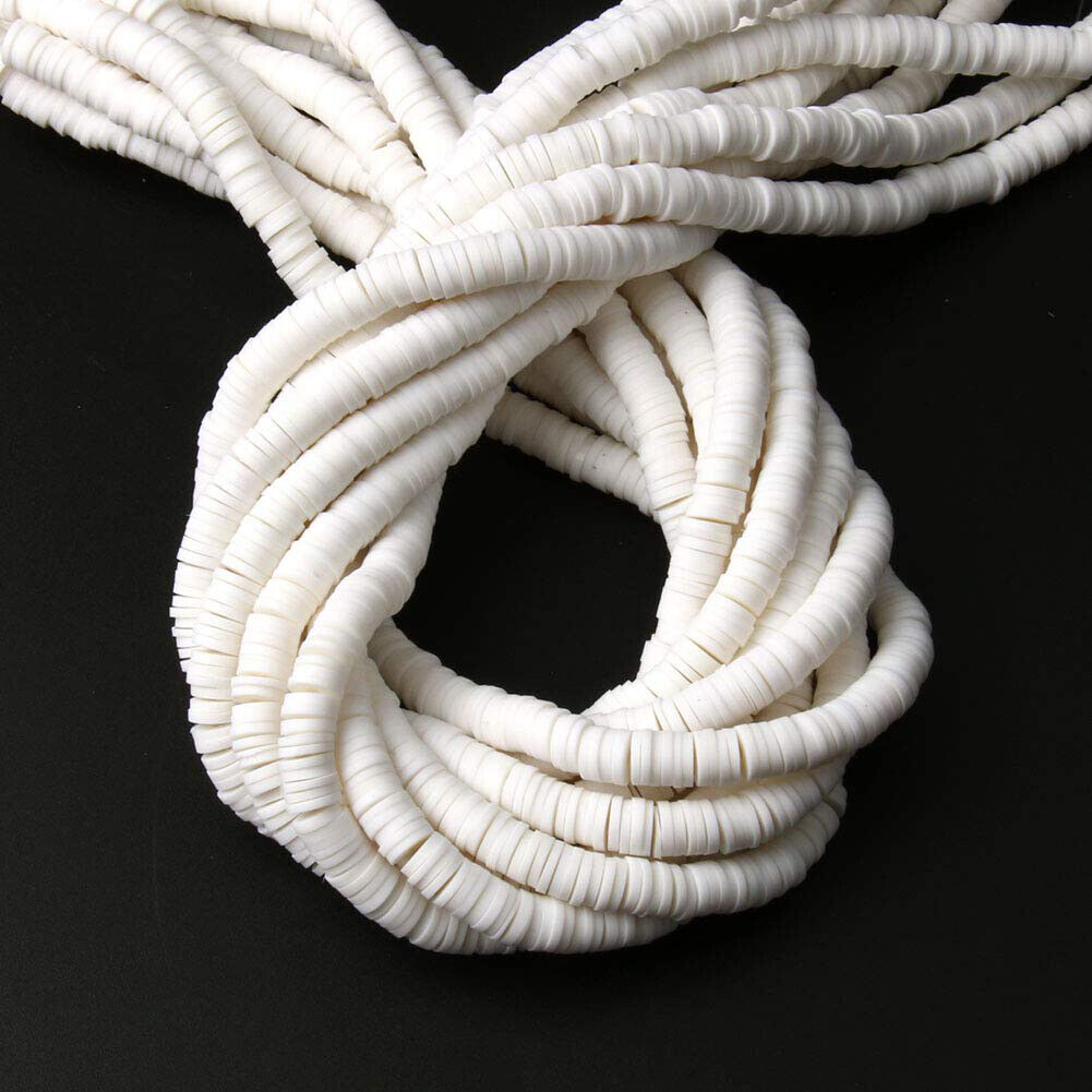 6MM White Polymer Clay Bead Strands