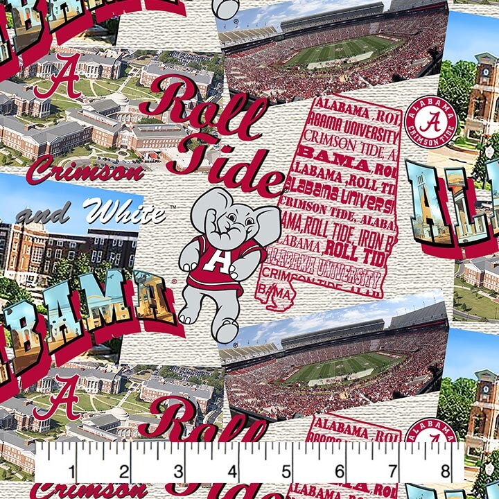 Sykel Enterprises-University of Alabama Cotton Fabric-Alabama Crimson Tide Scenic Map Cotton Quilting Fabric