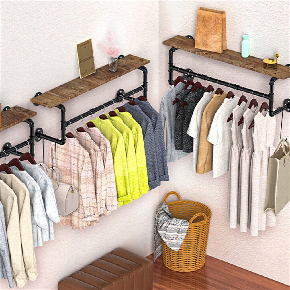 Wall Mount Garment Clothes Closet Storage Rack Hanging Rail.