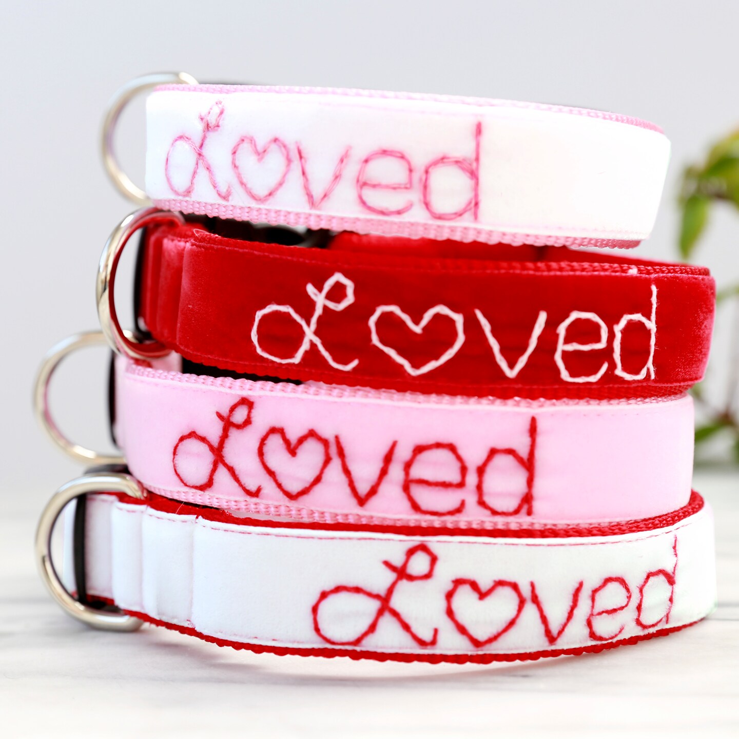 LOVED Velvet Dog Collar Valentine Dog Collar Hand Embroidered Dog Collar I Am Loved Dog collar Cute dog collar MakerPlace by Michaels