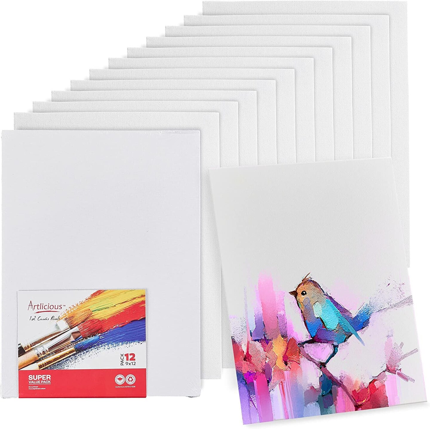 Canvas Panels 8X10 Inch 12-Pack,10 Oz Triple Primed Acid-Free 100% Cotton Paint  Canvases for Painting,Blank Canvas Board 